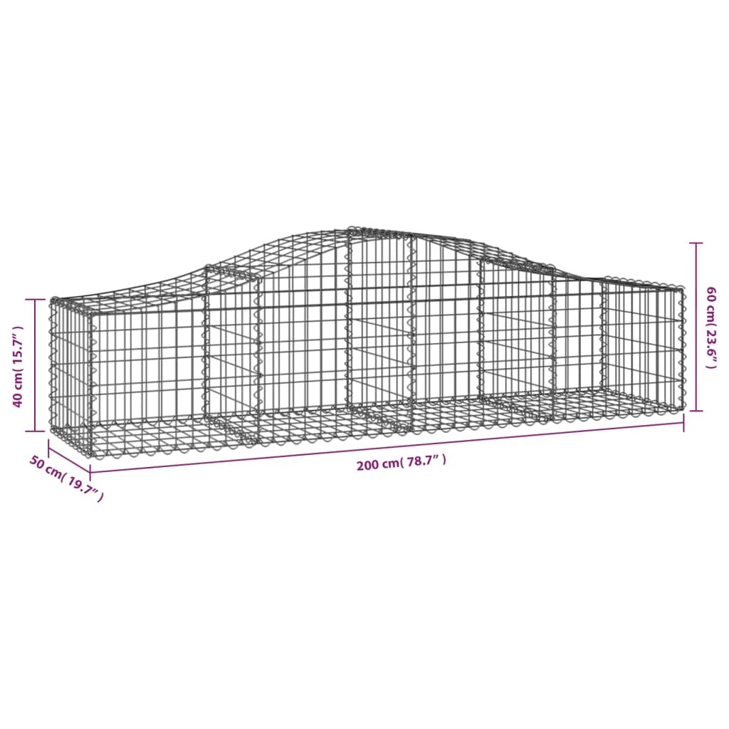 Arched Gabion Baskets 9 pcs 200x50x40/60 cm Galvanised Iron