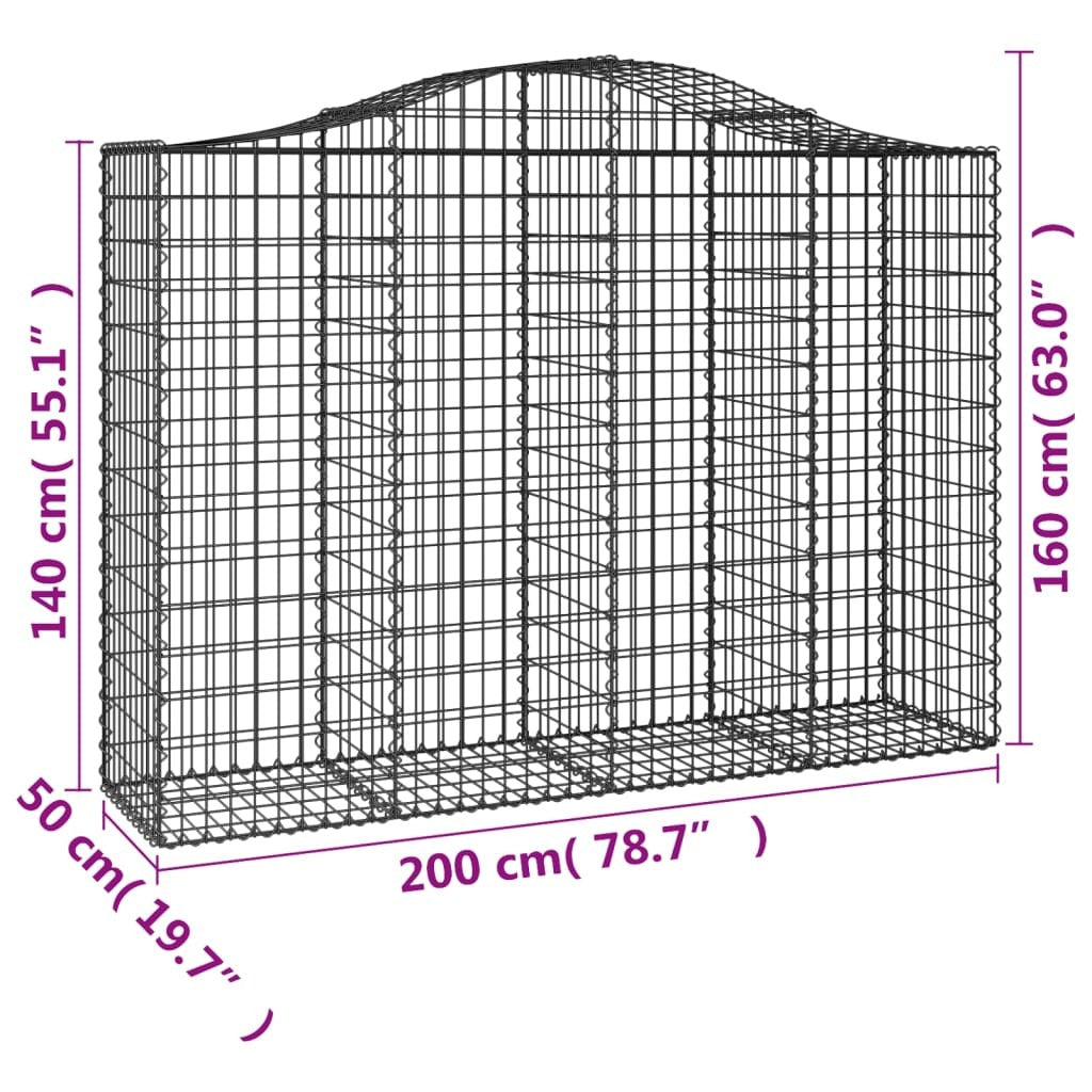 Arched Gabion Baskets 20 pcs 200x50x140/160 cm Galvanised Iron