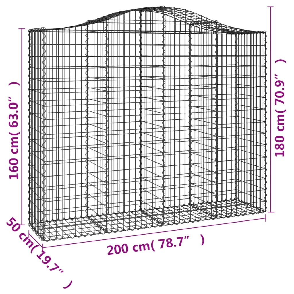 Arched Gabion Baskets 14 pcs 200x50x160/180 cm Galvanised Iron