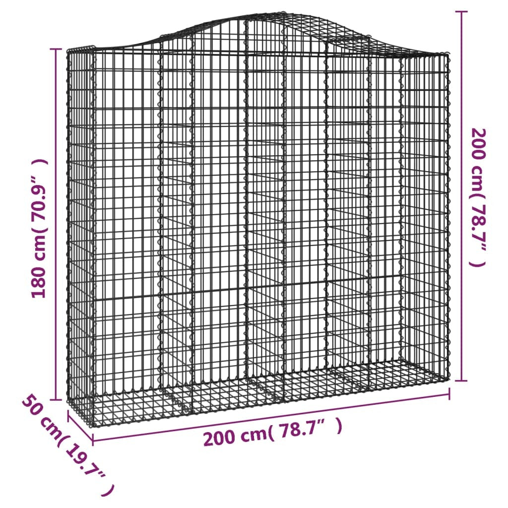 Arched Gabion Baskets 4 pcs 200x50x180/200 cm Galvanised Iron