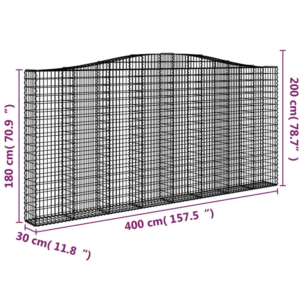 Arched Gabion Baskets 3 pcs 400x30x180/200 cm Galvanised Iron