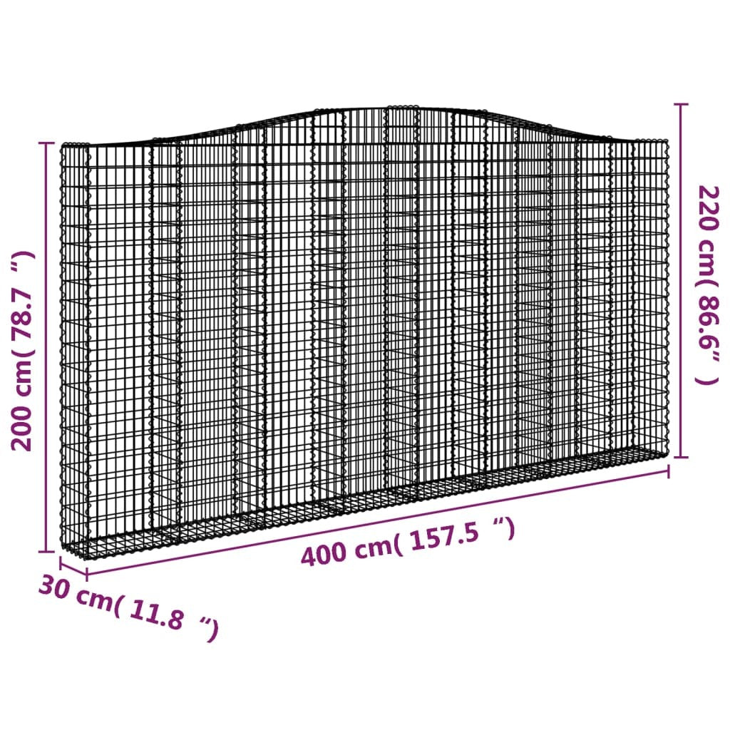 Arched Gabion Baskets 3 pcs 400x30x200/220 cm Galvanised Iron