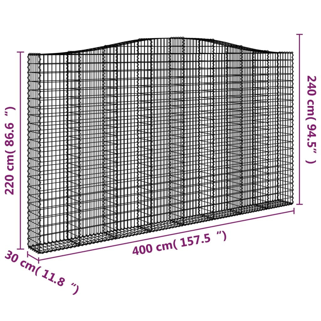 Arched Gabion Baskets 2 pcs 400x30x220/240 cm Galvanised Iron