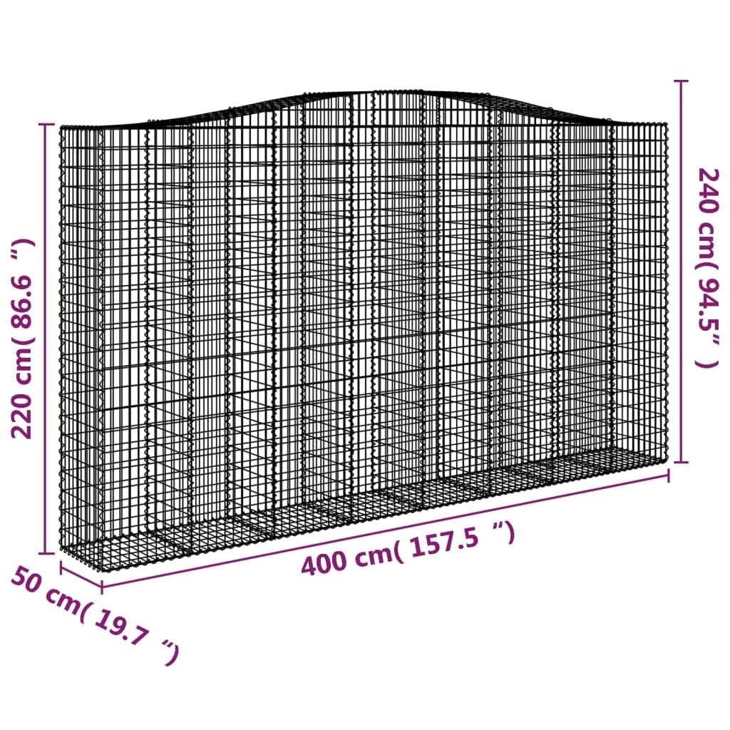 Arched Gabion Baskets 4 pcs 400x50x220/240 cm Galvanised Iron