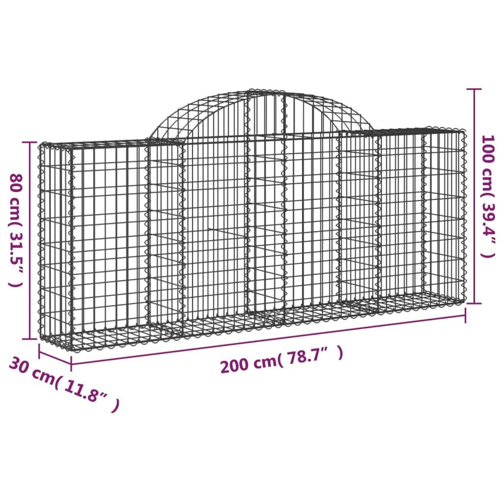 Arched Gabion Baskets 7 pcs 200x30x80/100 cm Galvanised Iron