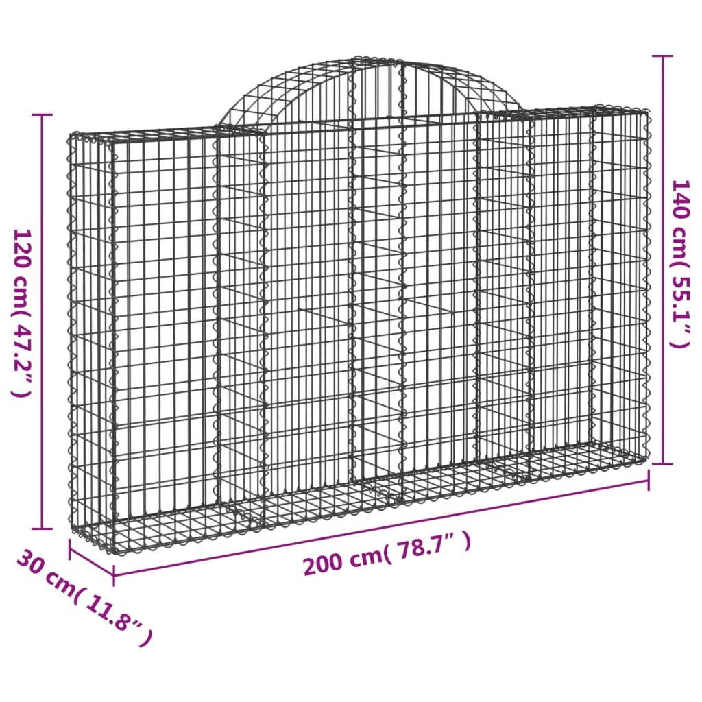 Arched Gabion Baskets 5 pcs 200x30x120/140 cm Galvanised Iron