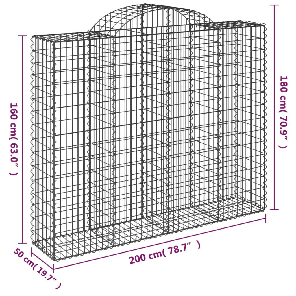 Arched Gabion Baskets 9 pcs 200x50x160/180 cm Galvanised Iron