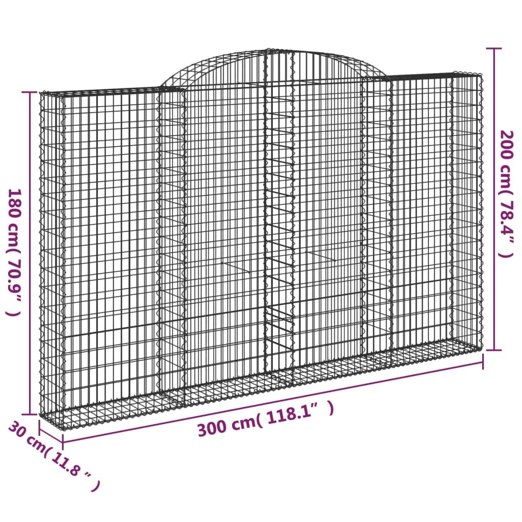 Arched Gabion Baskets 3 pcs 300x30x180/200 cm Galvanised Iron