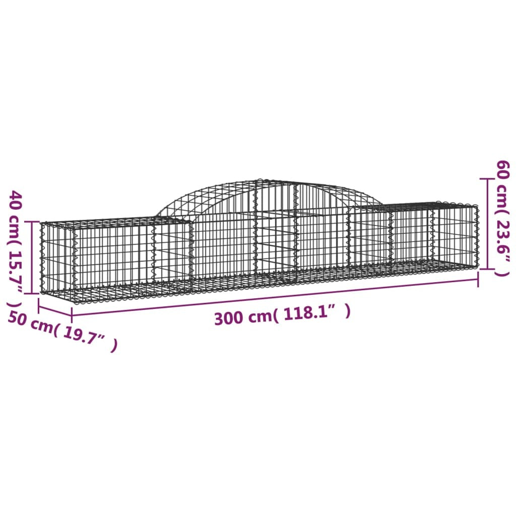 Arched Gabion Baskets 9 pcs 300x50x40/60 cm Galvanised Iron