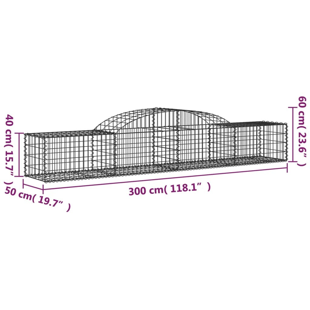 Arched Gabion Baskets 17 pcs 300x50x40/60 cm Galvanised Iron