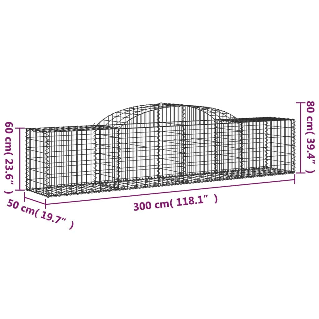 Arched Gabion Baskets 9 pcs 300x50x60/80 cm Galvanised Iron