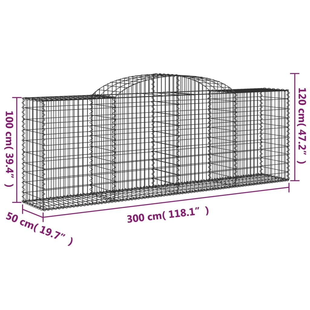 Arched Gabion Baskets 5 pcs 300x50x100/120 cm Galvanised Iron