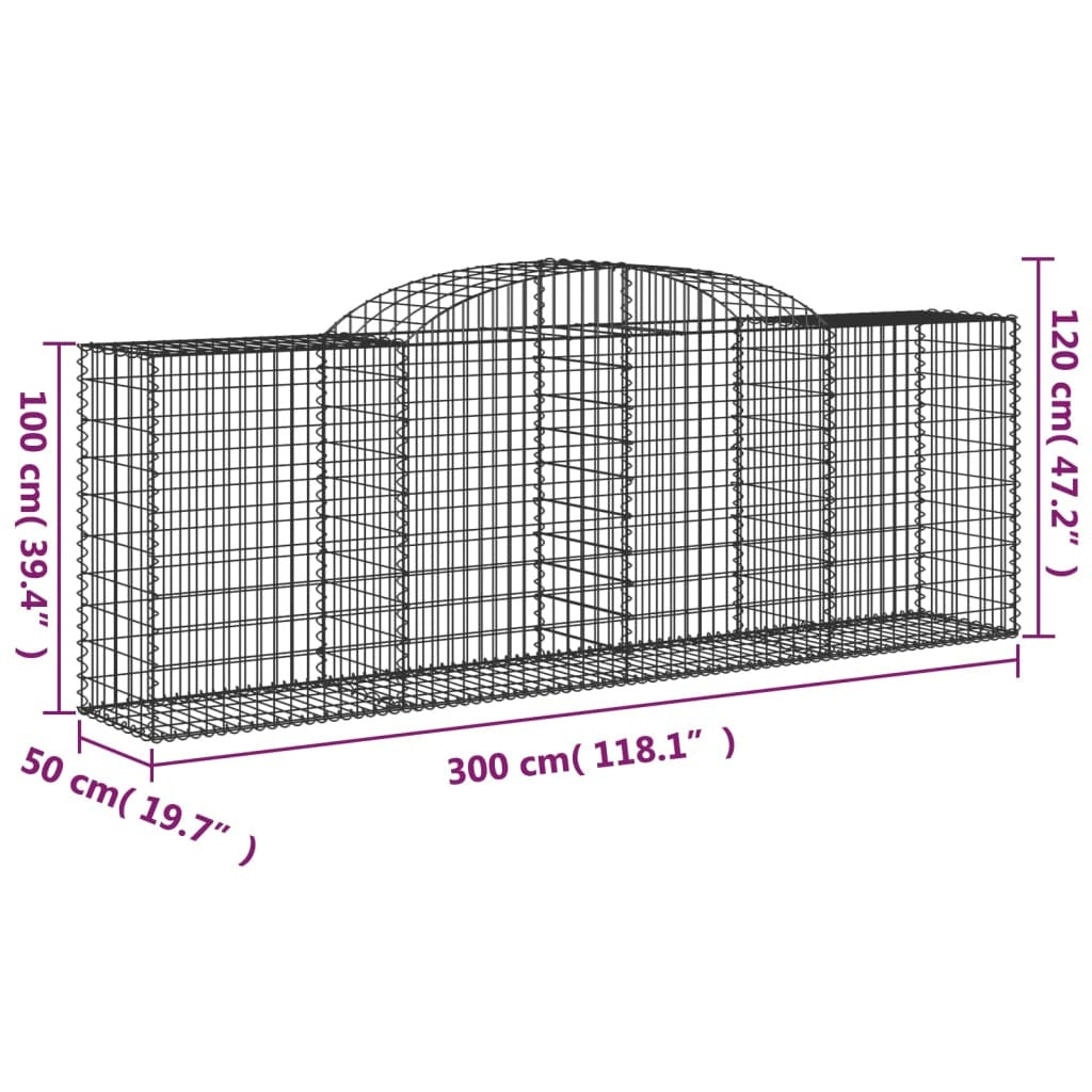 Arched Gabion Baskets 13 pcs 300x50x100/120 cm Galvanised Iron