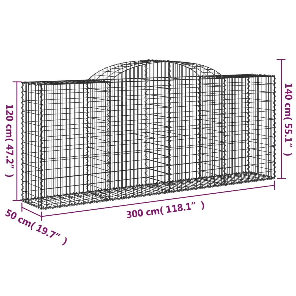 Arched Gabion Baskets 11 pcs 300x50x120/140 cm Galvanised Iron