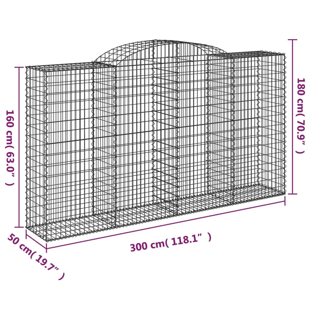 Arched Gabion Baskets 17 pcs 300x50x160/180 cm Galvanised Iron