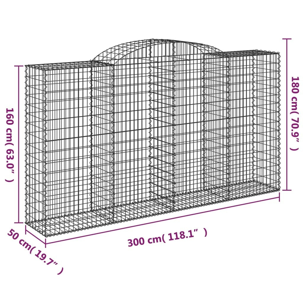 Arched Gabion Baskets 25 pcs 300x50x160/180 cm Galvanised Iron