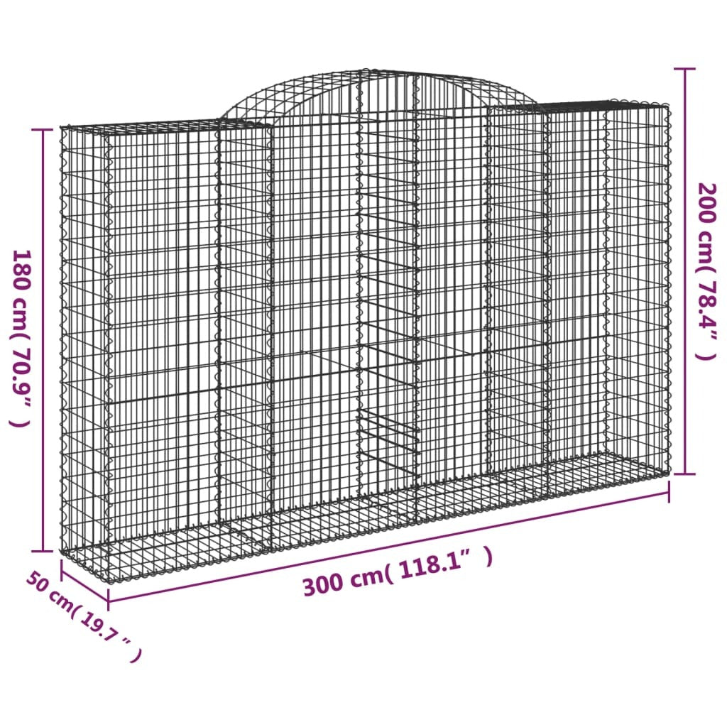 Arched Gabion Baskets 3 pcs 300x50x180/200 cm Galvanised Iron
