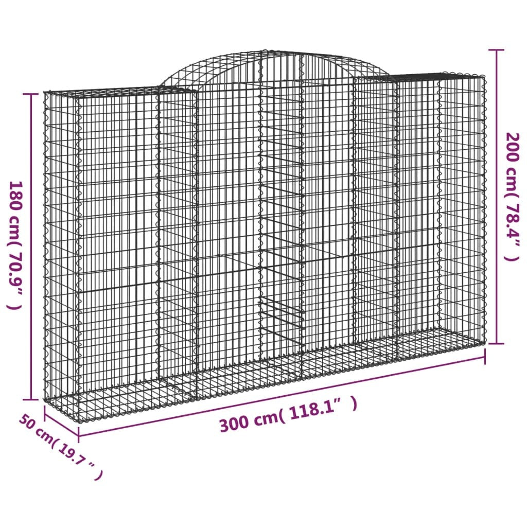 Arched Gabion Baskets 13 pcs 300x50x180/200 cm Galvanised Iron