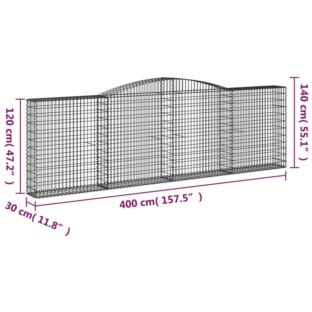 Arched Gabion Baskets 9 pcs 400x30x120/140 cm Galvanised Iron