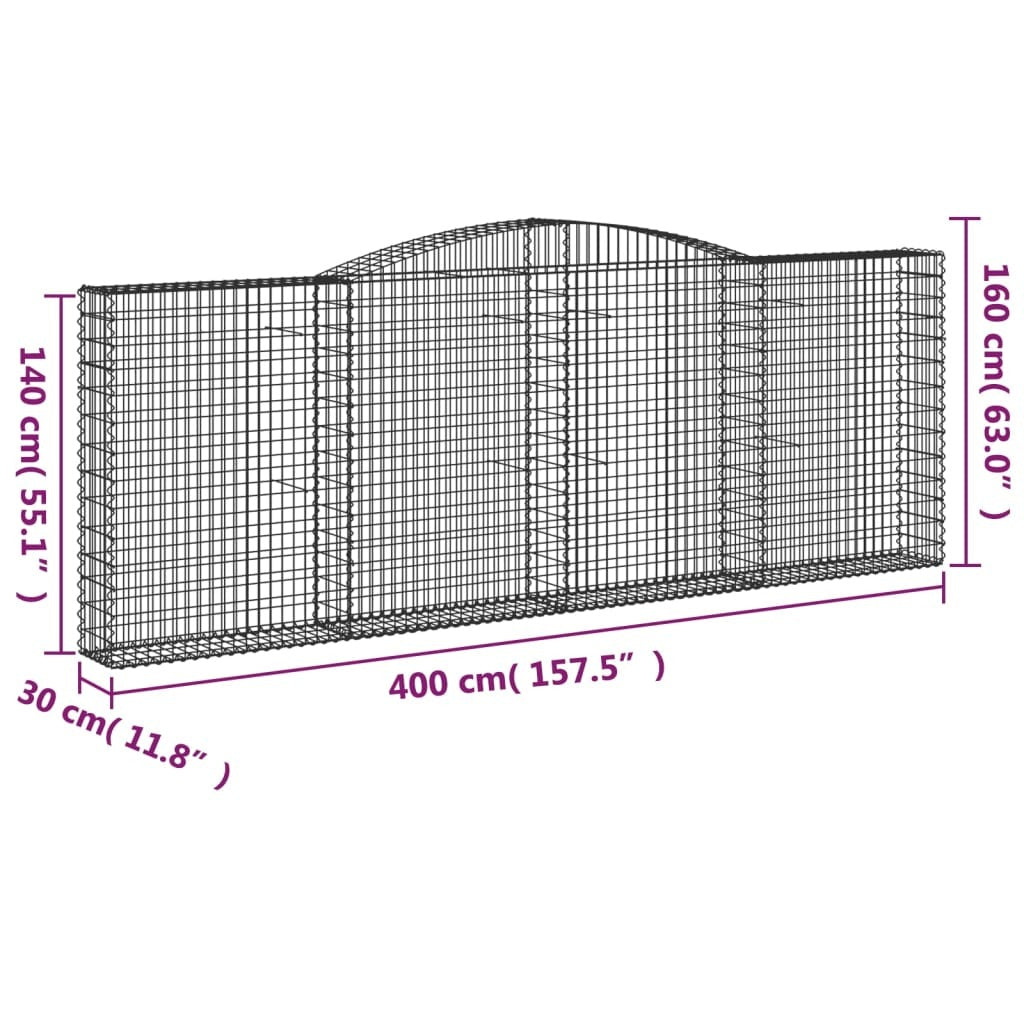 Arched Gabion Baskets 15 pcs 400x30x140/160 cm Galvanised Iron