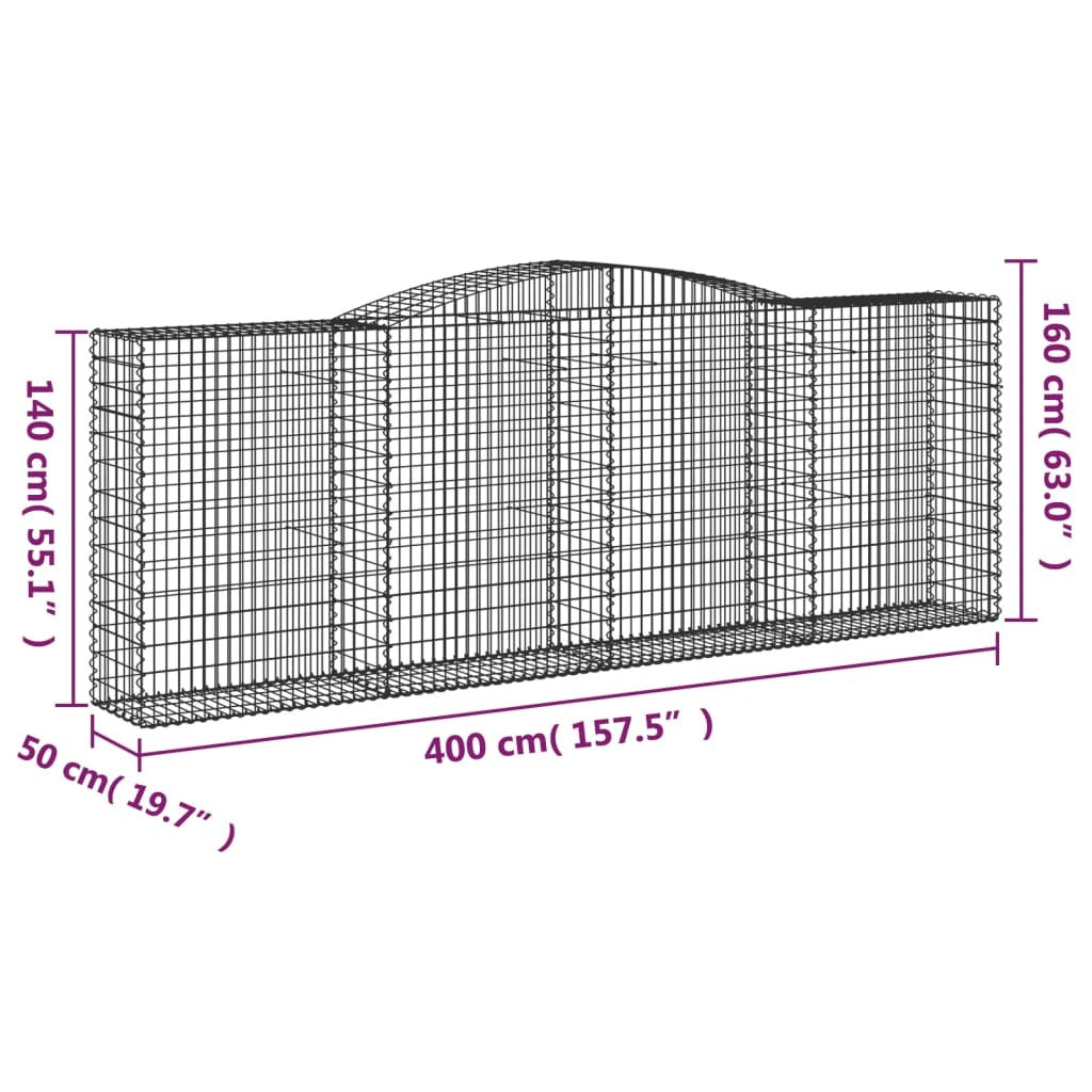 Arched Gabion Baskets 3 pcs 400x50x140/160 cm Galvanised Iron