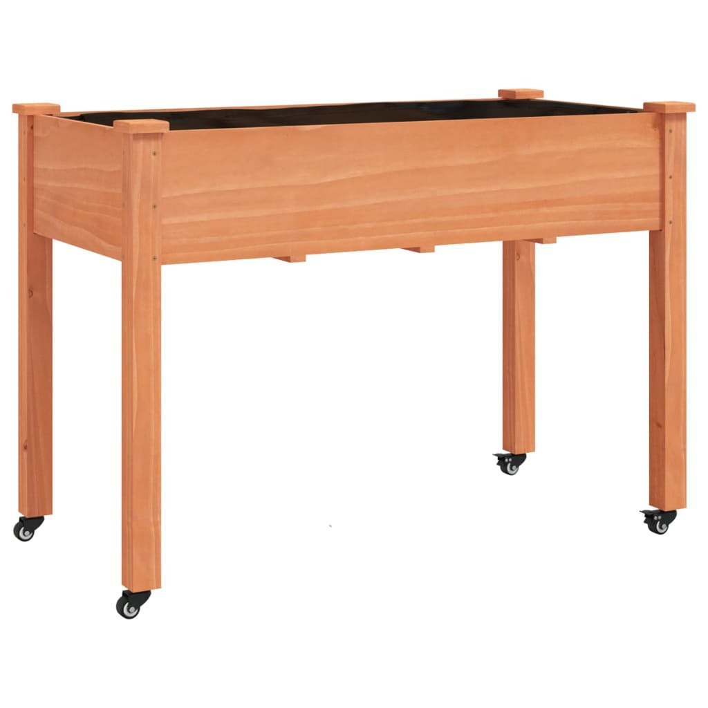 Wheeled Planter with Liner Brown 118x59x80 cm Solid Wood Fir