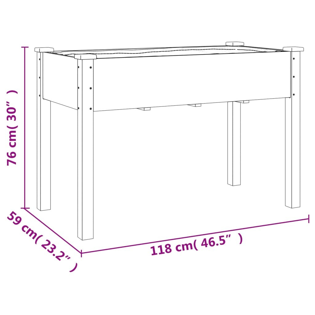 Wheeled Planter with Liner Brown 118x59x80 cm Solid Wood Fir