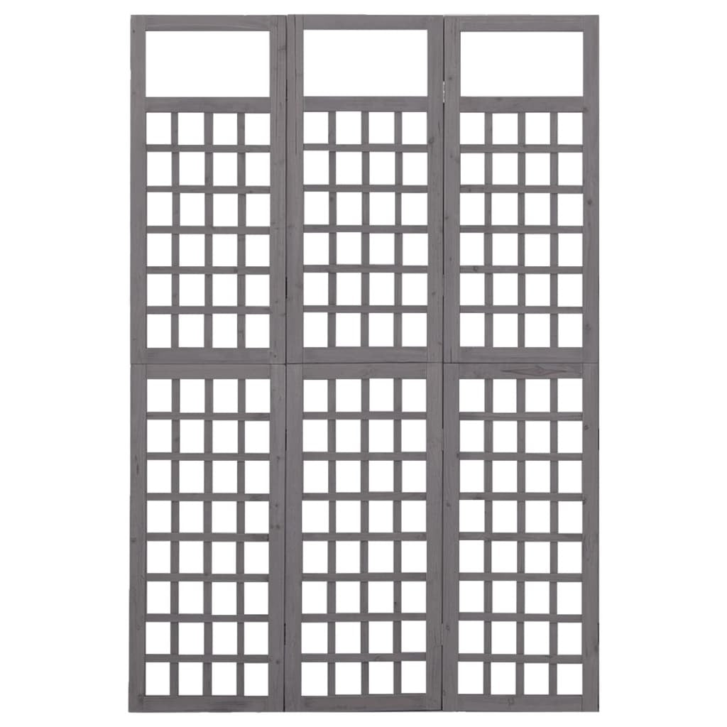 3-Panel Room Divider/Trellis Solid Fir Wood Grey 121x180 cm