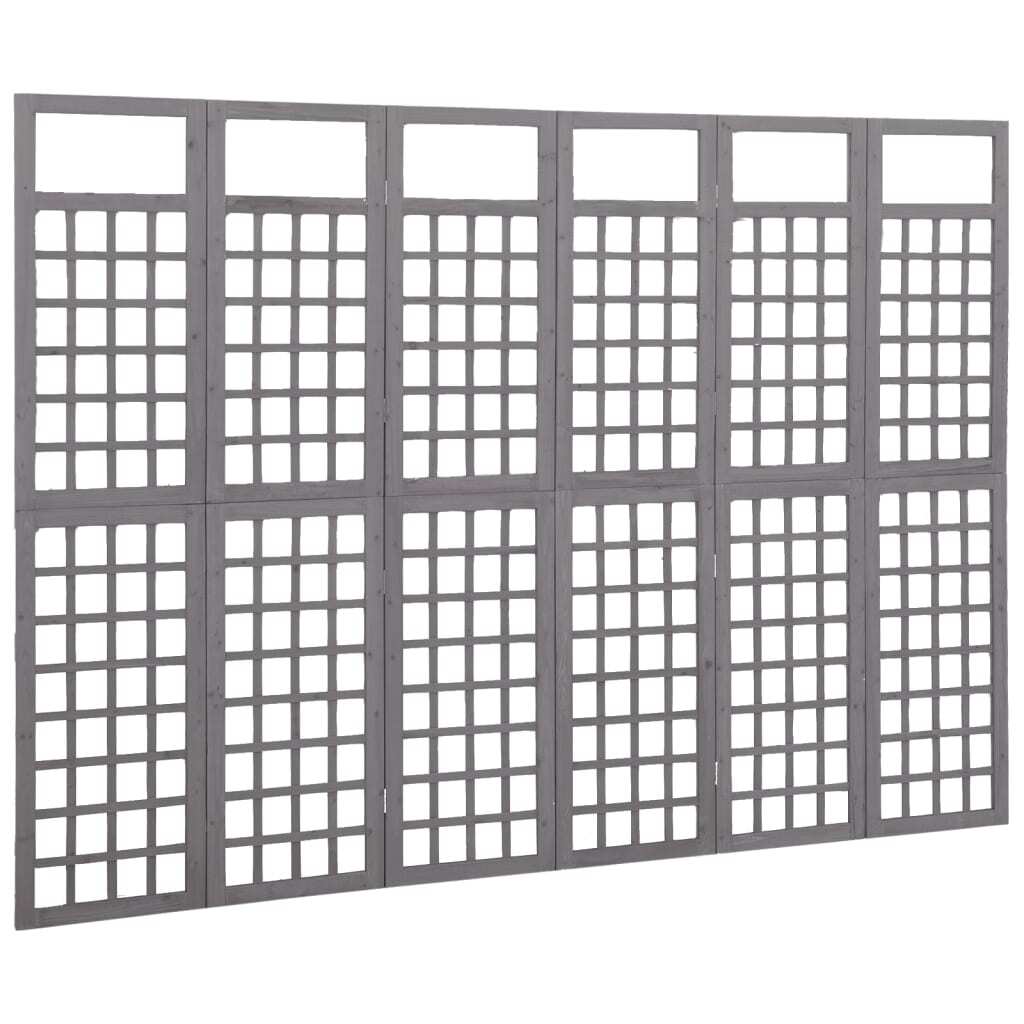 6-Panel Room Divider/Trellis Solid Fir Wood Grey 242.5x180 cm