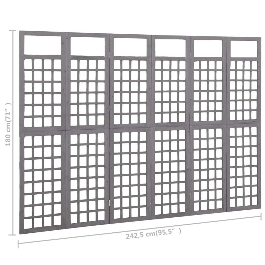 6-Panel Room Divider/Trellis Solid Fir Wood Grey 242.5x180 cm