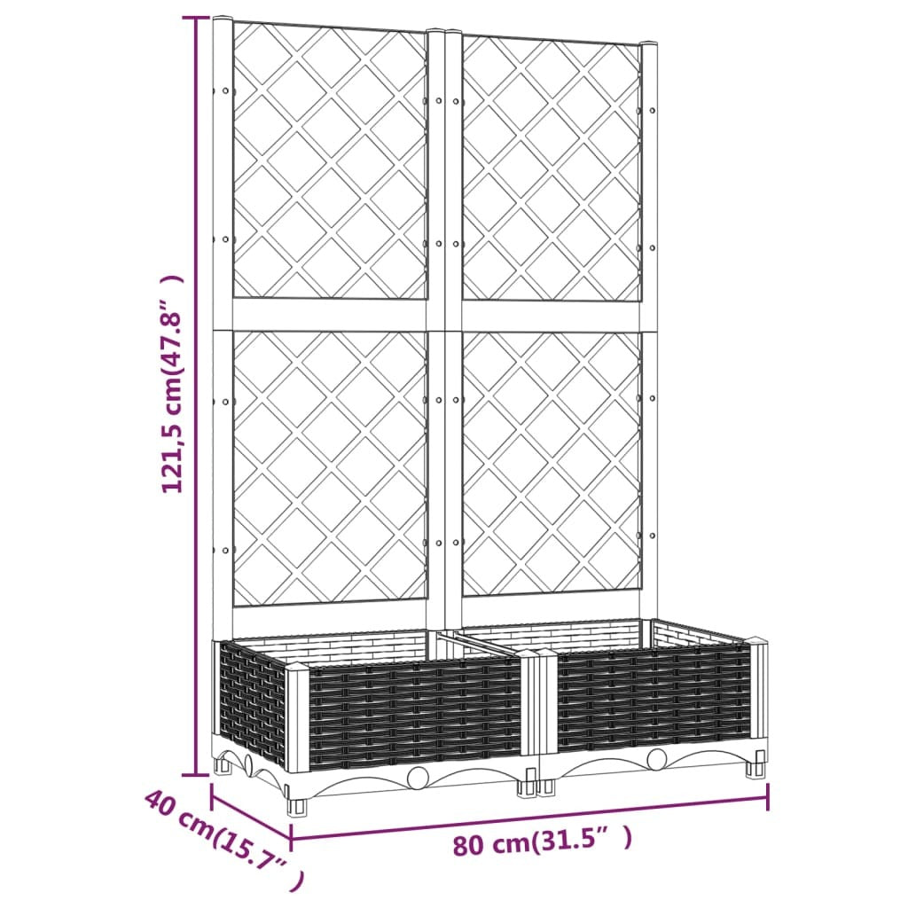 Garden Planter with Trellis Black 80x40x121.5 cm PP