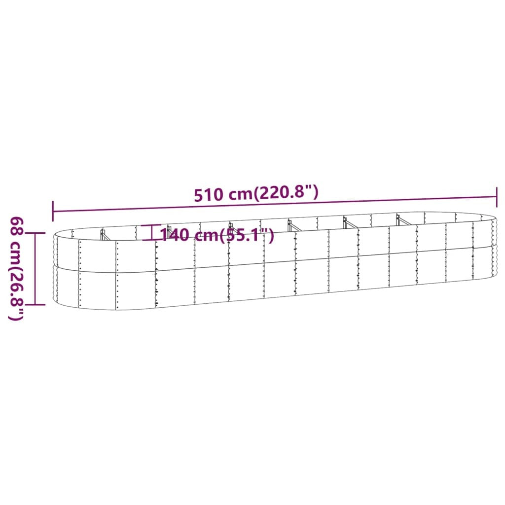 Garden Raised Bed Powder-coated Steel 510x140x68 cm Silver