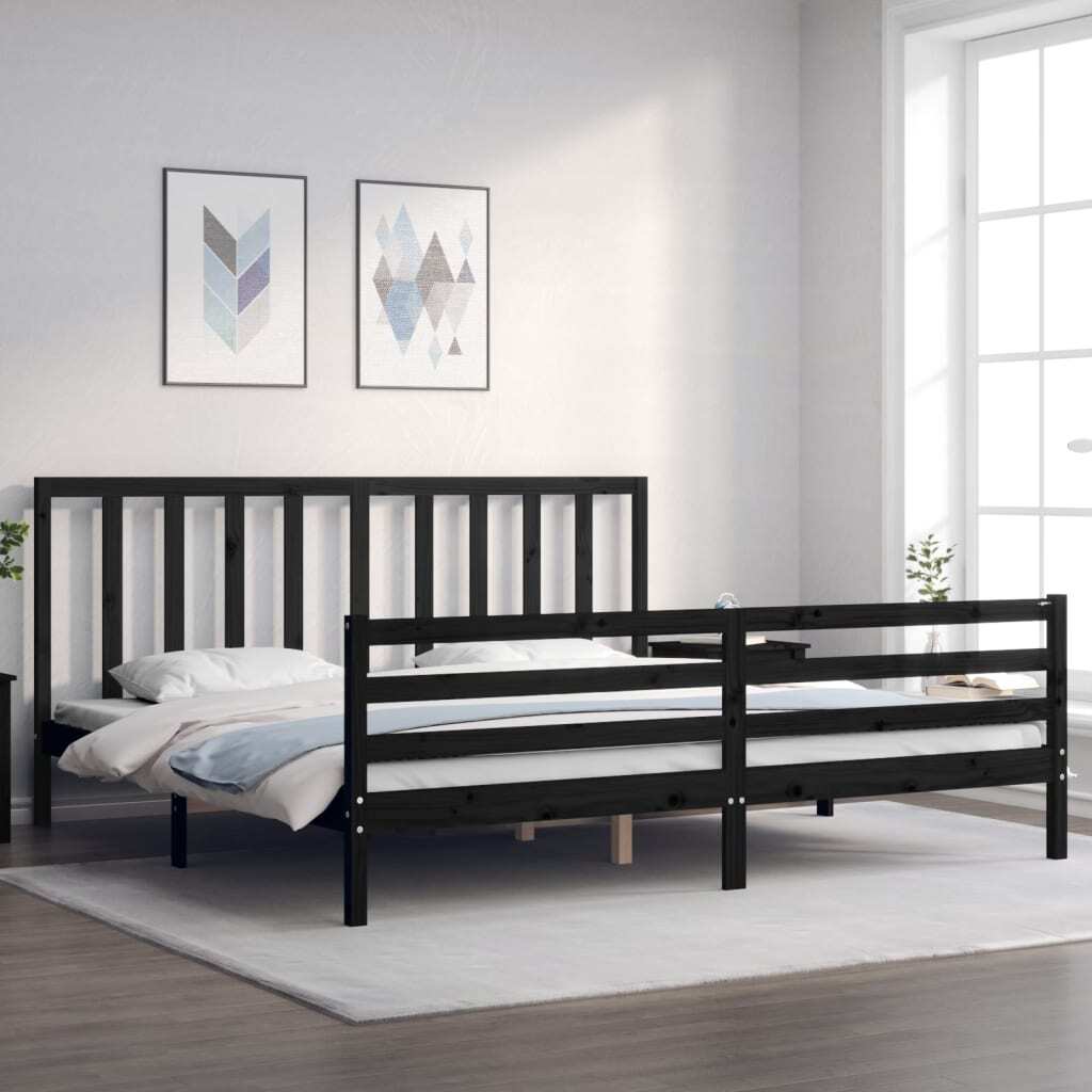 Bed Frame without Mattress Black 200x200 cm Solid Wood Pine