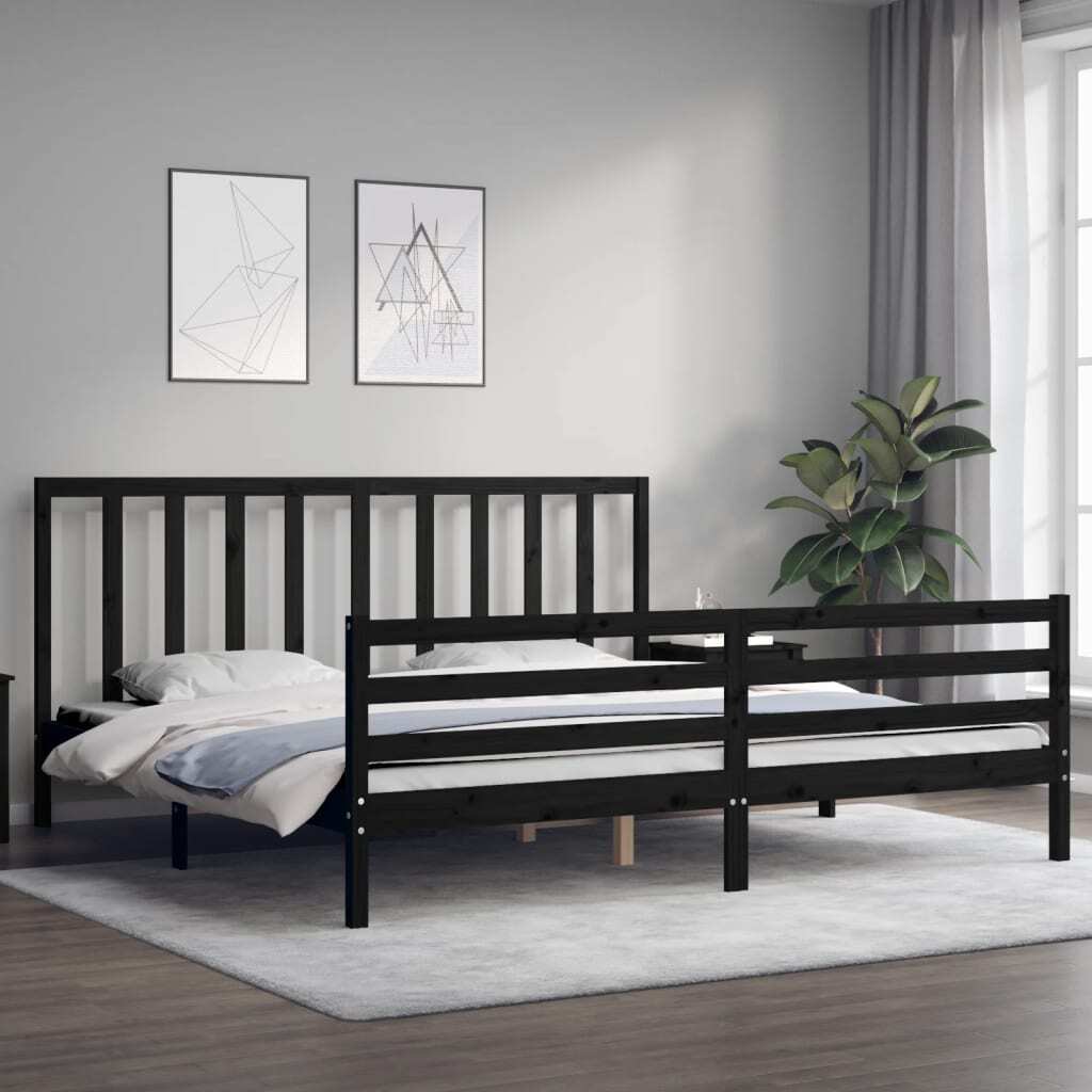 Bed Frame without Mattress Black 200x200 cm Solid Wood Pine
