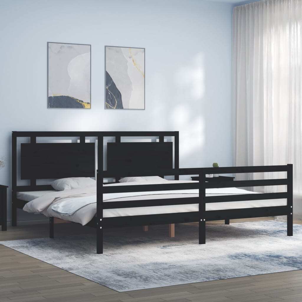 Bed Frame without Mattress Black 200x200 cm Solid Wood