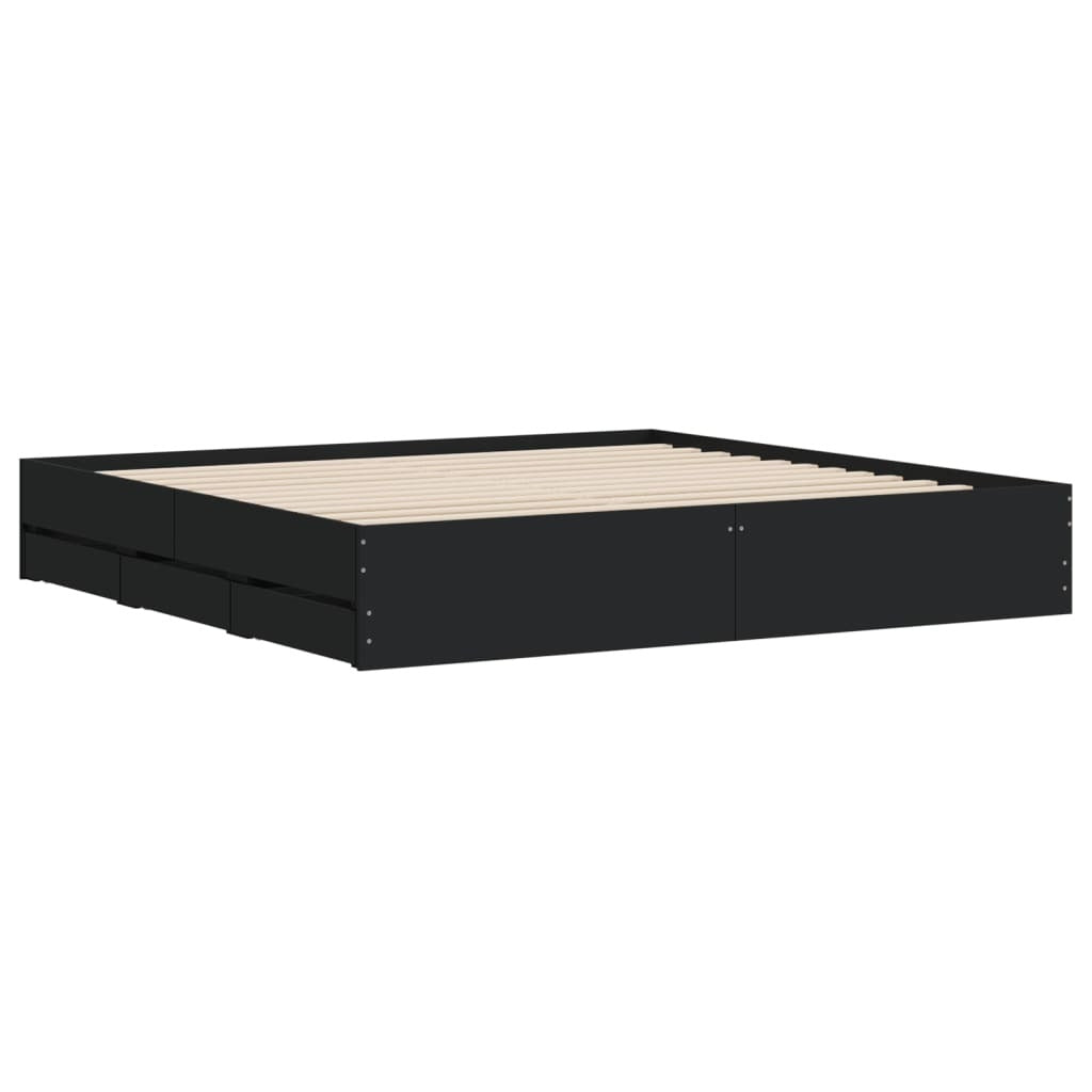 Bed Frame with Drawers without Mattress Black 200x200 cm
