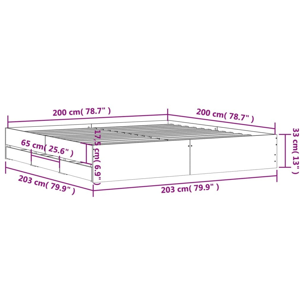 Bed Frame with Drawers without Mattress Black 200x200 cm