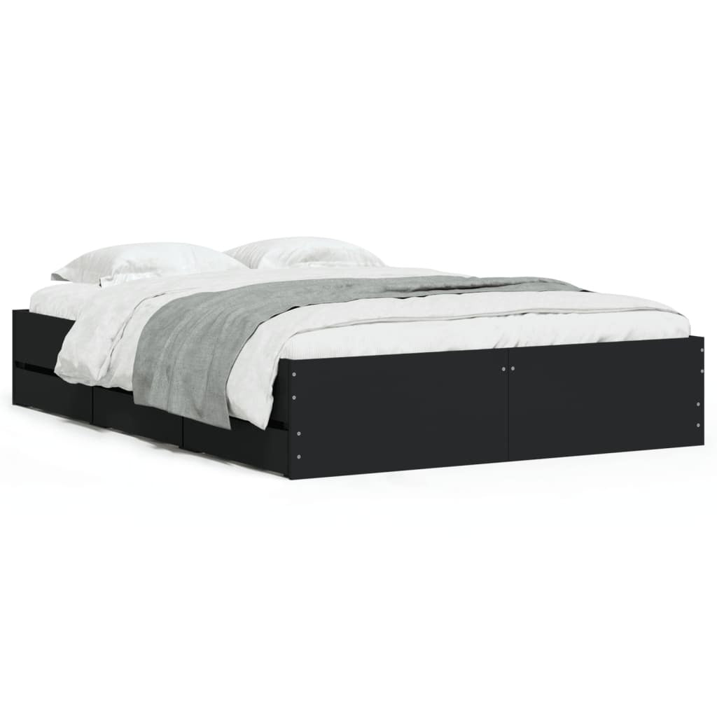 Bed Frame with Drawers without Mattress Black 120x190 cm Small Double