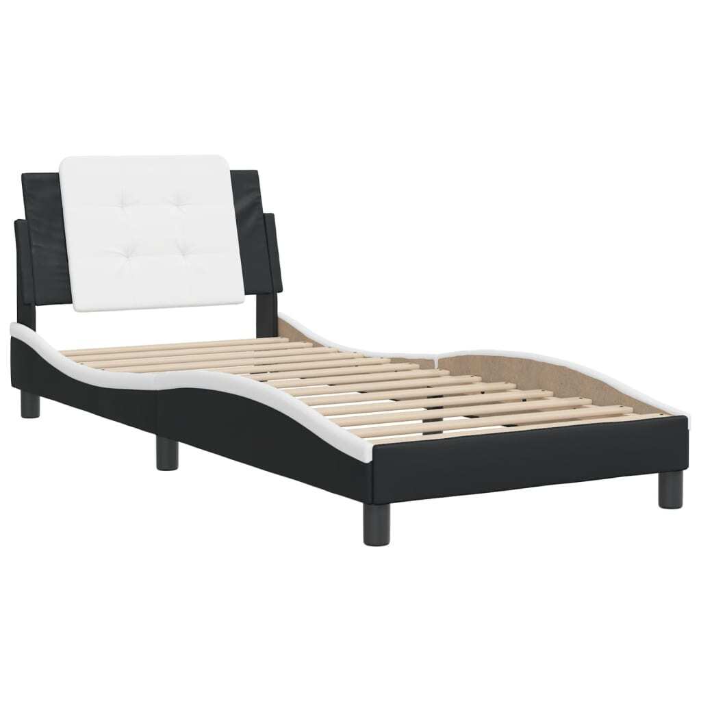 Bed Frame without Mattress Black and White 90x200 cm Faux Leather