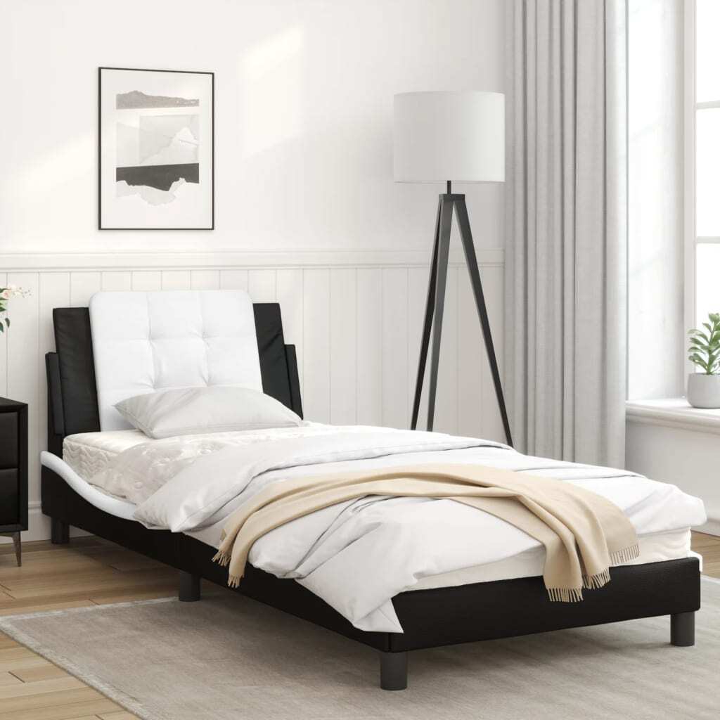 Bed Frame without Mattress Black and White 90x200 cm Faux Leather