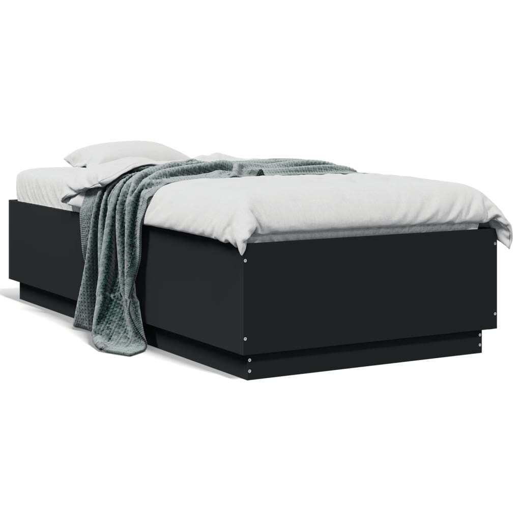 Bed Frame with LED without Mattress Black 75x190 cm Small Single