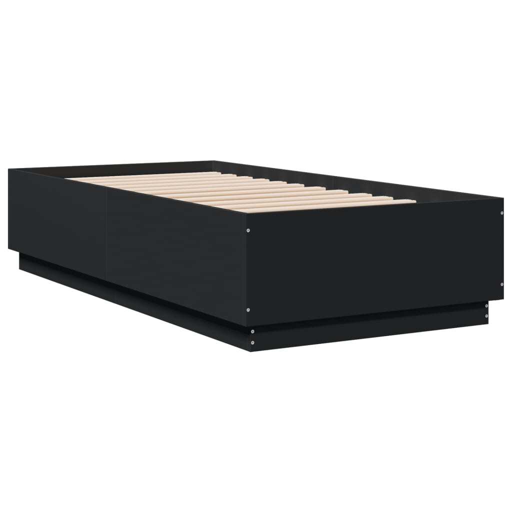 Bed Frame with LED without Mattress Black 75x190 cm Small Single