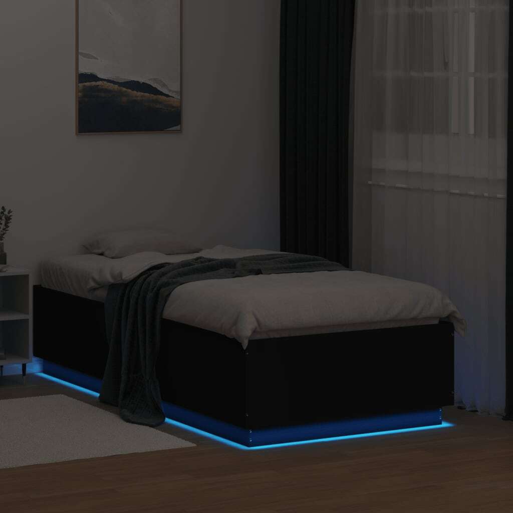 Bed Frame with LED without Mattress Black 75x190 cm Small Single