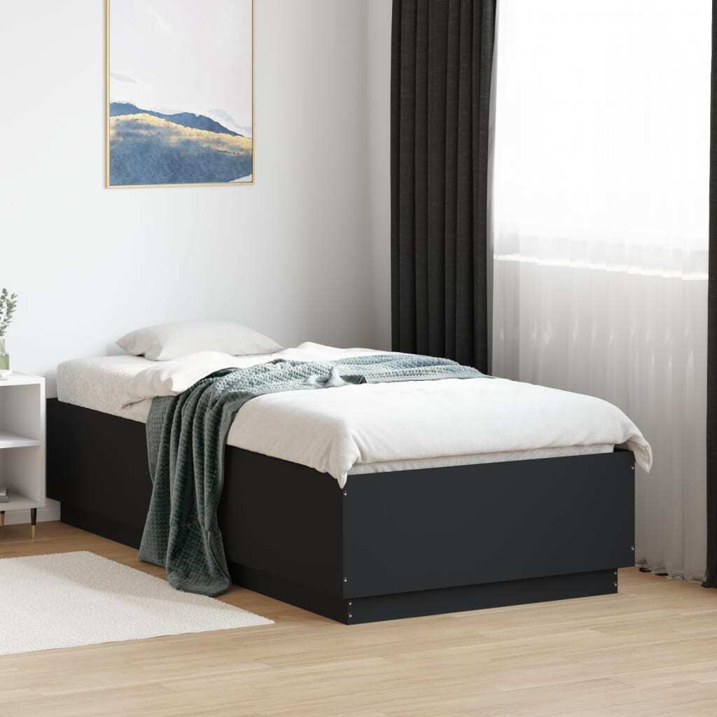 Bed Frame with LED without Mattress Black 75x190 cm Small Single