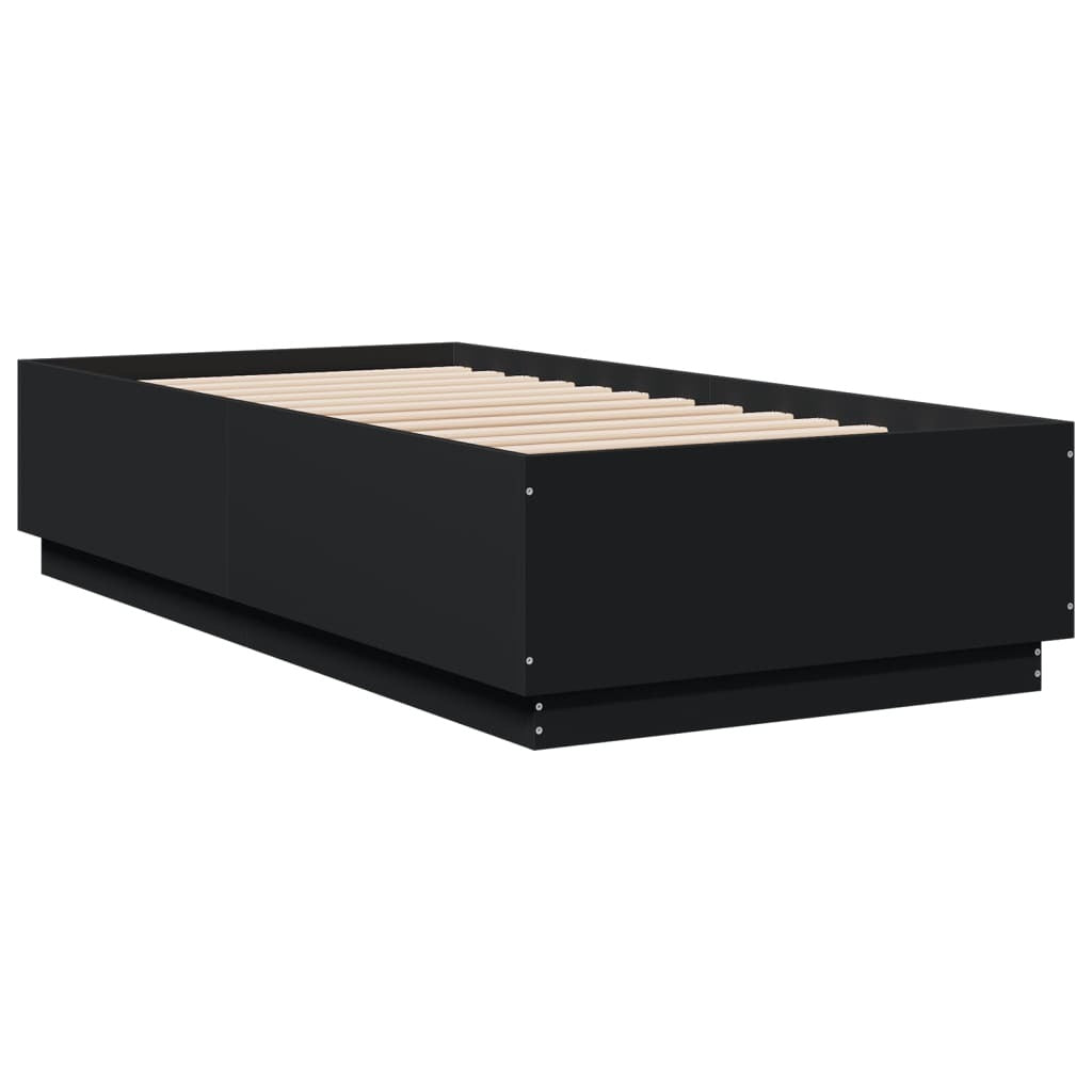 Bed Frame with LED without Mattress Black 75x190 cm Small Single