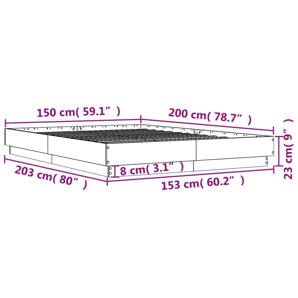 Bed Frame without Mattress Black 150x200 cm King Size