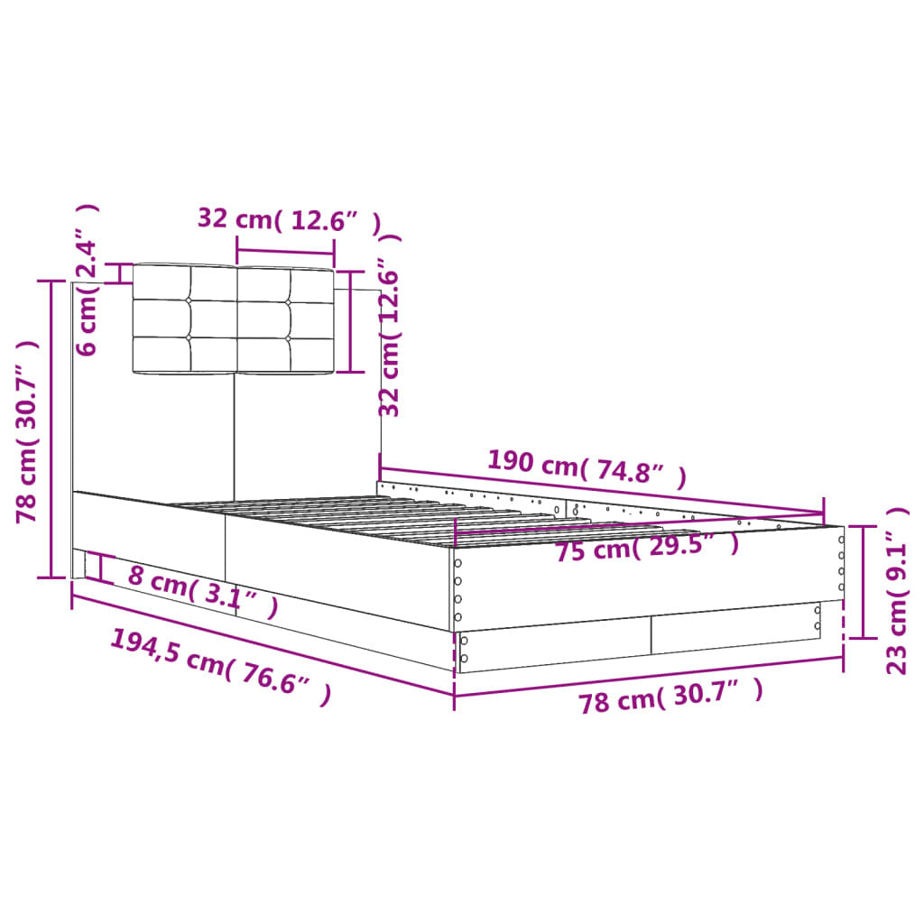Bed Frame without Mattress Brown Oak 75x190 cm Small Single
