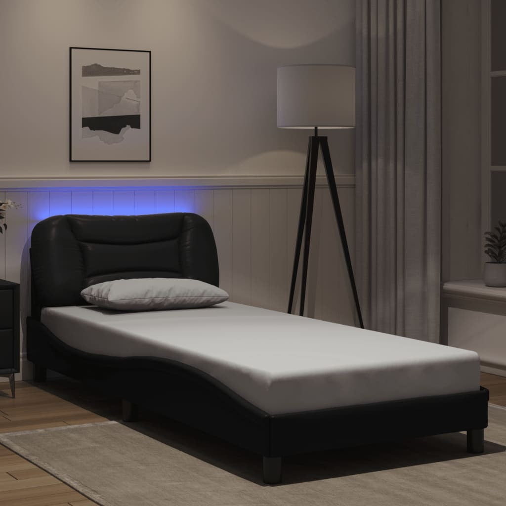 Bed Frame with LED without Mattress Black 90x200 cm