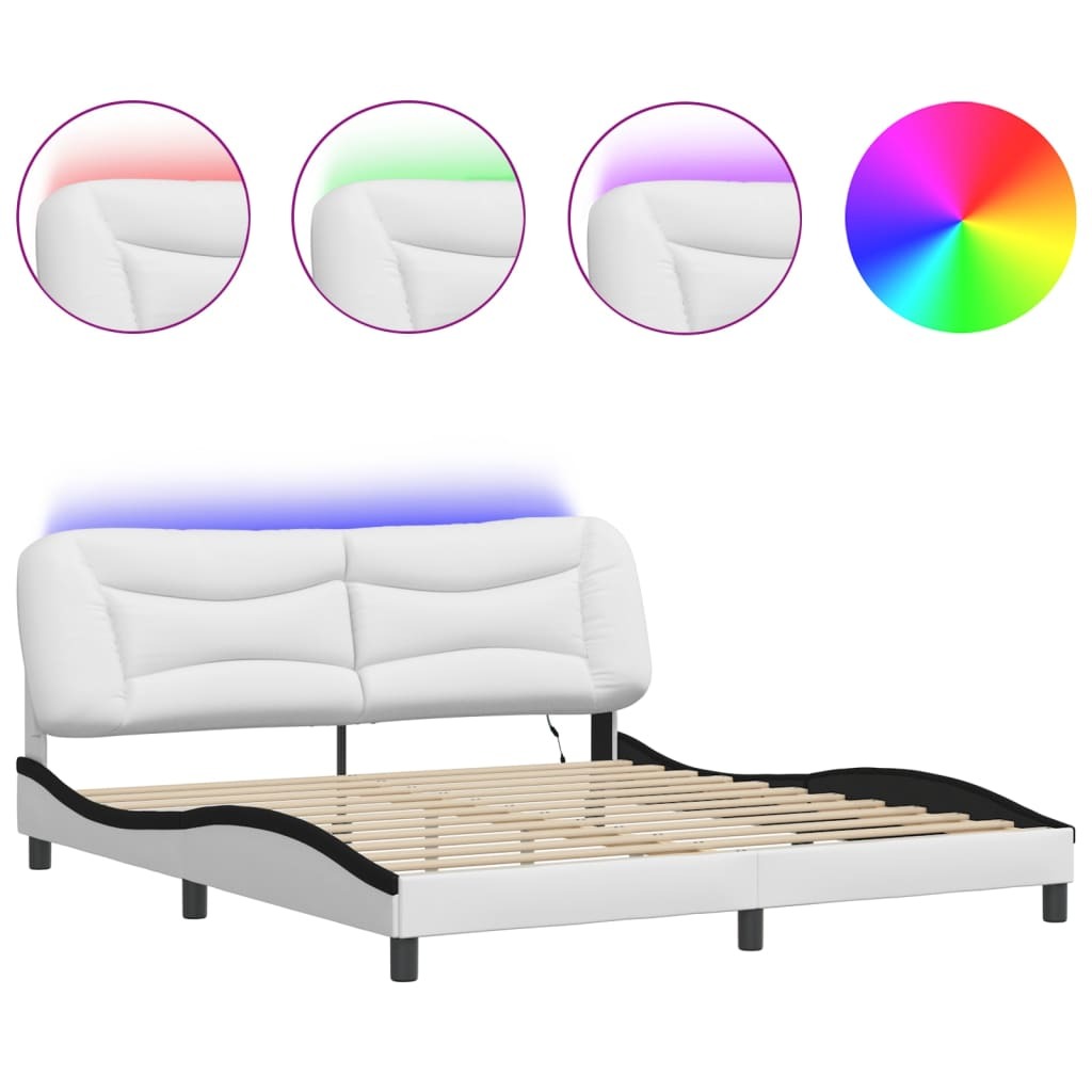 Bed Frame with LED without Mattress White and Black 180x200 cm Super King