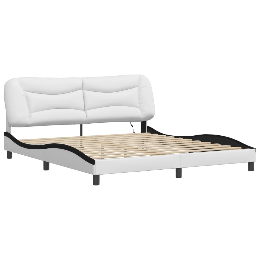 Bed Frame with LED without Mattress White and Black 180x200 cm Super King